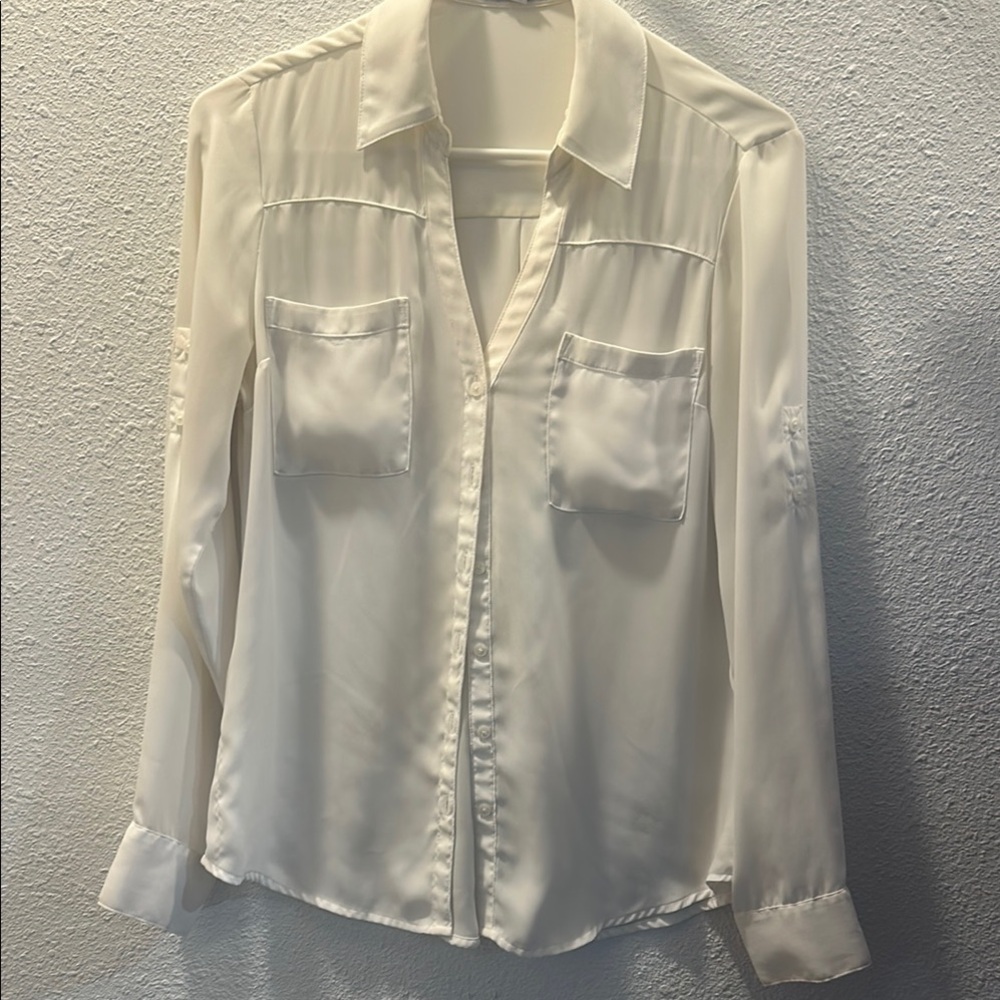 Express Cream Long Sleeve Button Down Shirt